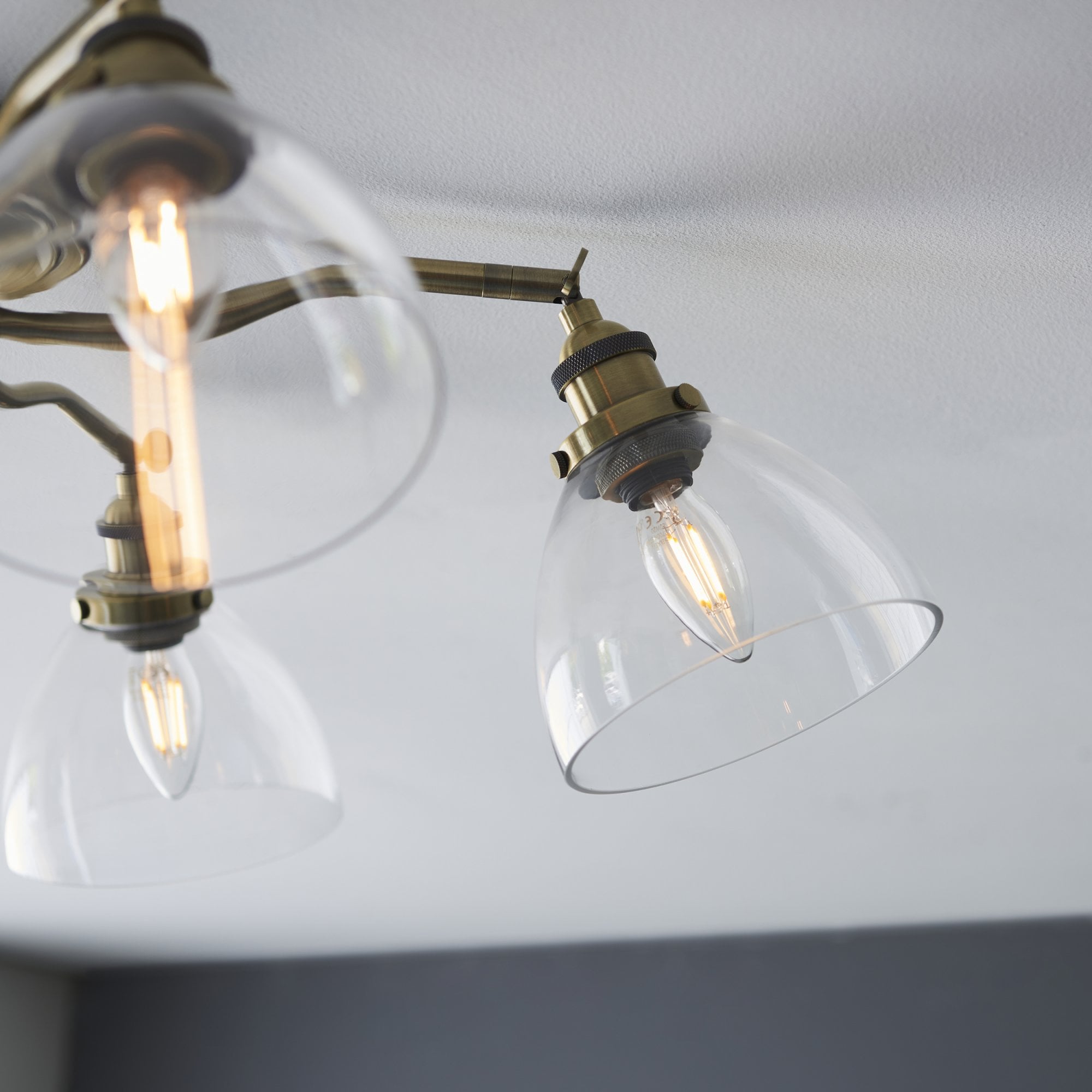 97248 Hansen 5 Light Semi Flush Ceiling Light Antique Brass Plate & Clear Glass