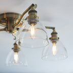 97248 Hansen 5 Light Semi Flush Ceiling Light Antique Brass Plate & Clear Glass