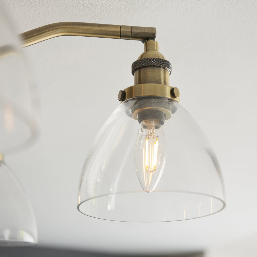 97248 Hansen 5 Light Semi Flush Ceiling Light Antique Brass Plate & Clear Glass