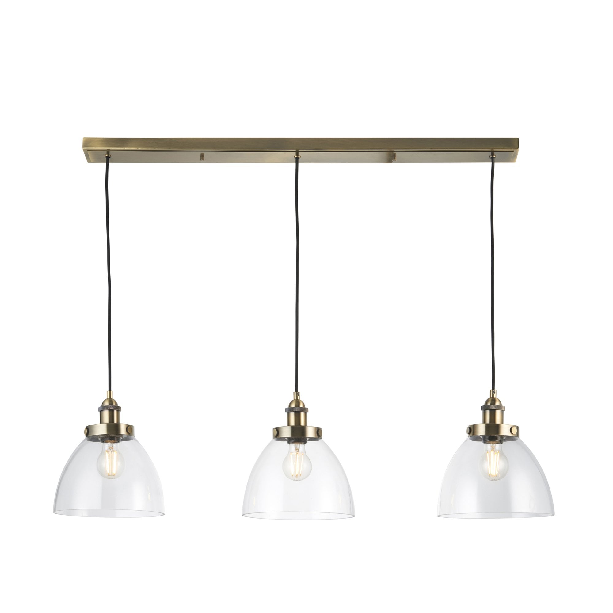 98114 Hansen 3 Light Pendant Antique Brass Plate & Clear Glass