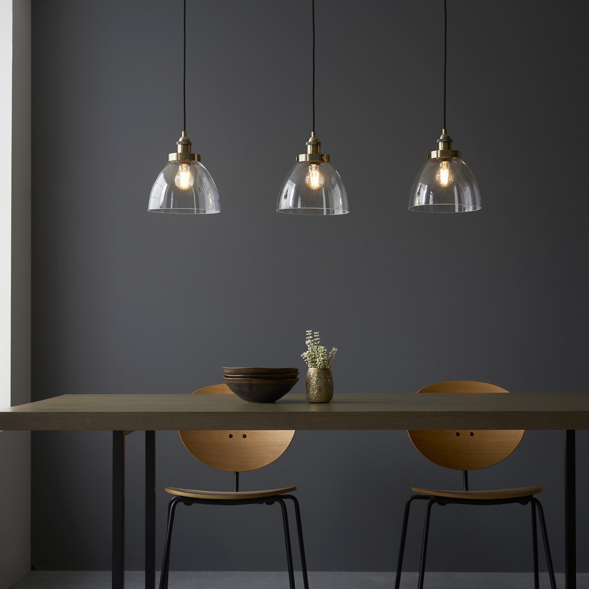 98114 Hansen 3 Light Pendant Antique Brass Plate & Clear Glass