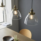 98114 Hansen 3 Light Pendant Antique Brass Plate & Clear Glass