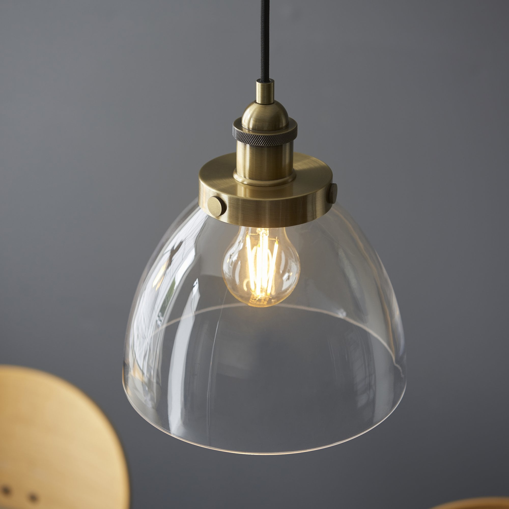 98114 Hansen 3 Light Pendant Antique Brass Plate & Clear Glass