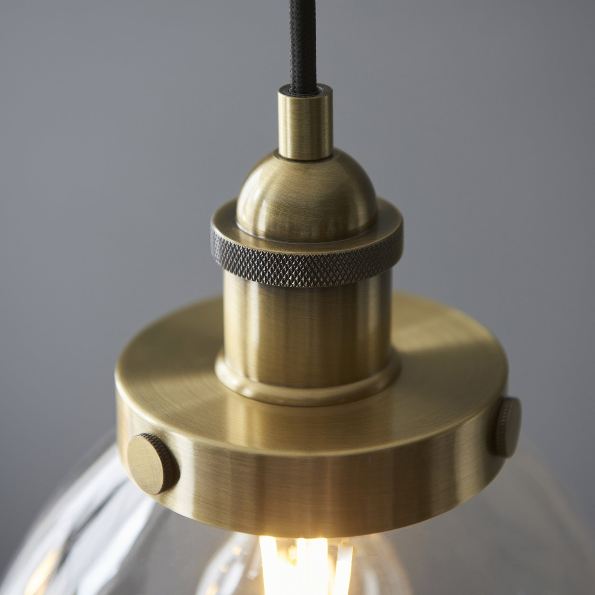 98114 Hansen 3 Light Pendant Antique Brass Plate & Clear Glass