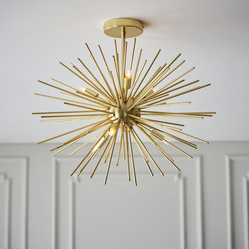 98126 Orta 6 Light Semi Flush Ceiling Light Satin Brass Plate