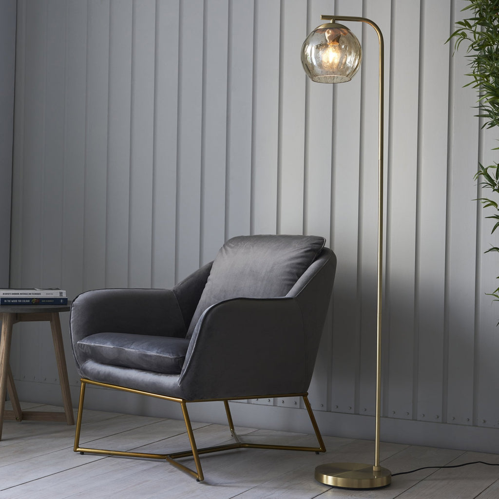 98271 Dimple 1 Light Floor Lamp Satin Brass Plate & Champagne Lustre Glass