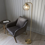 98271 Dimple 1 Light Floor Lamp Satin Brass Plate & Champagne Lustre Glass