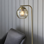 98271 Dimple 1 Light Floor Lamp Satin Brass Plate & Champagne Lustre Glass