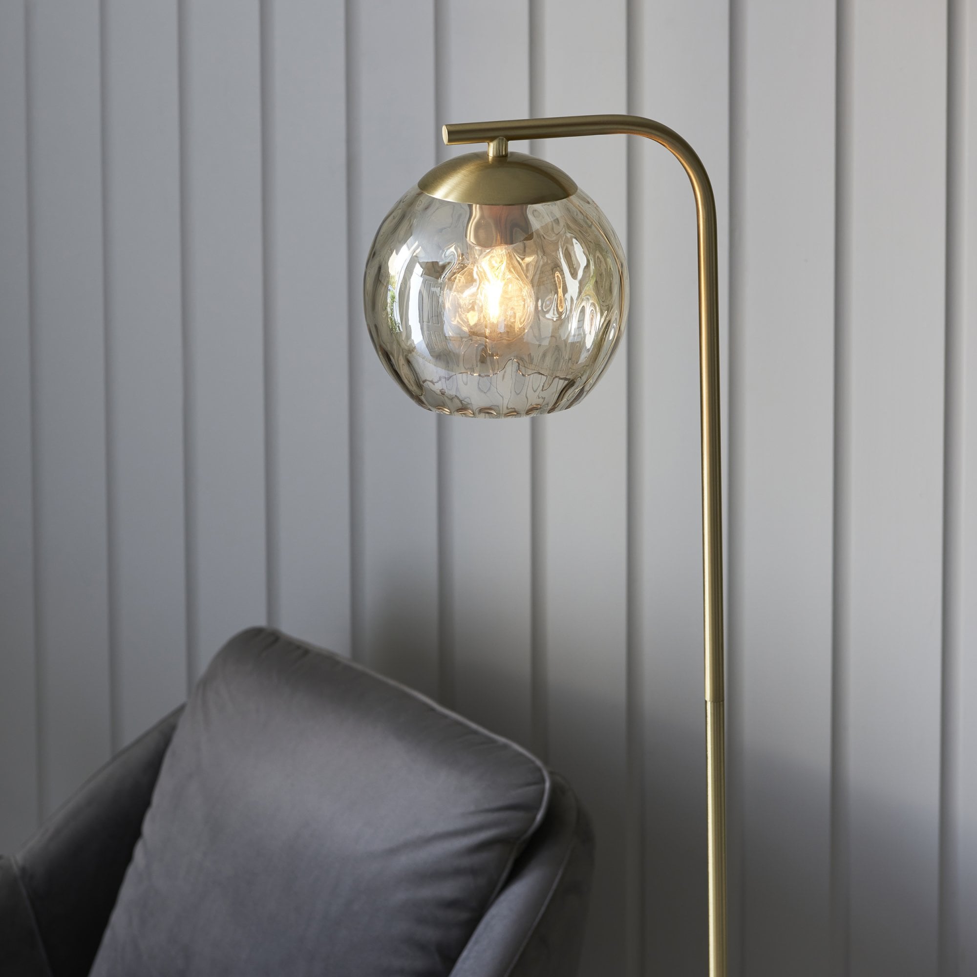 98271 Dimple 1 Light Floor Lamp Satin Brass Plate & Champagne Lustre Glass