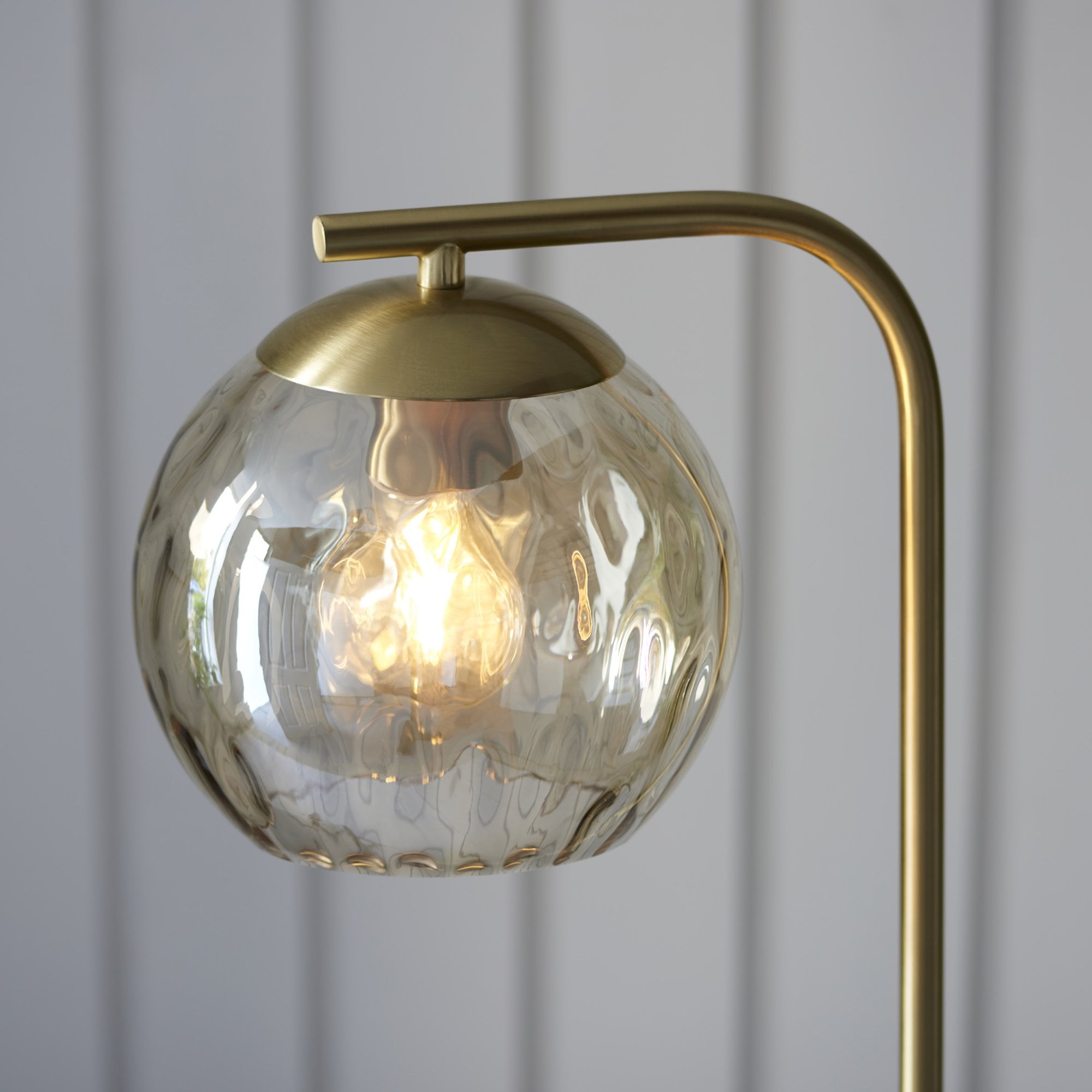 98271 Dimple 1 Light Floor Lamp Satin Brass Plate & Champagne Lustre Glass