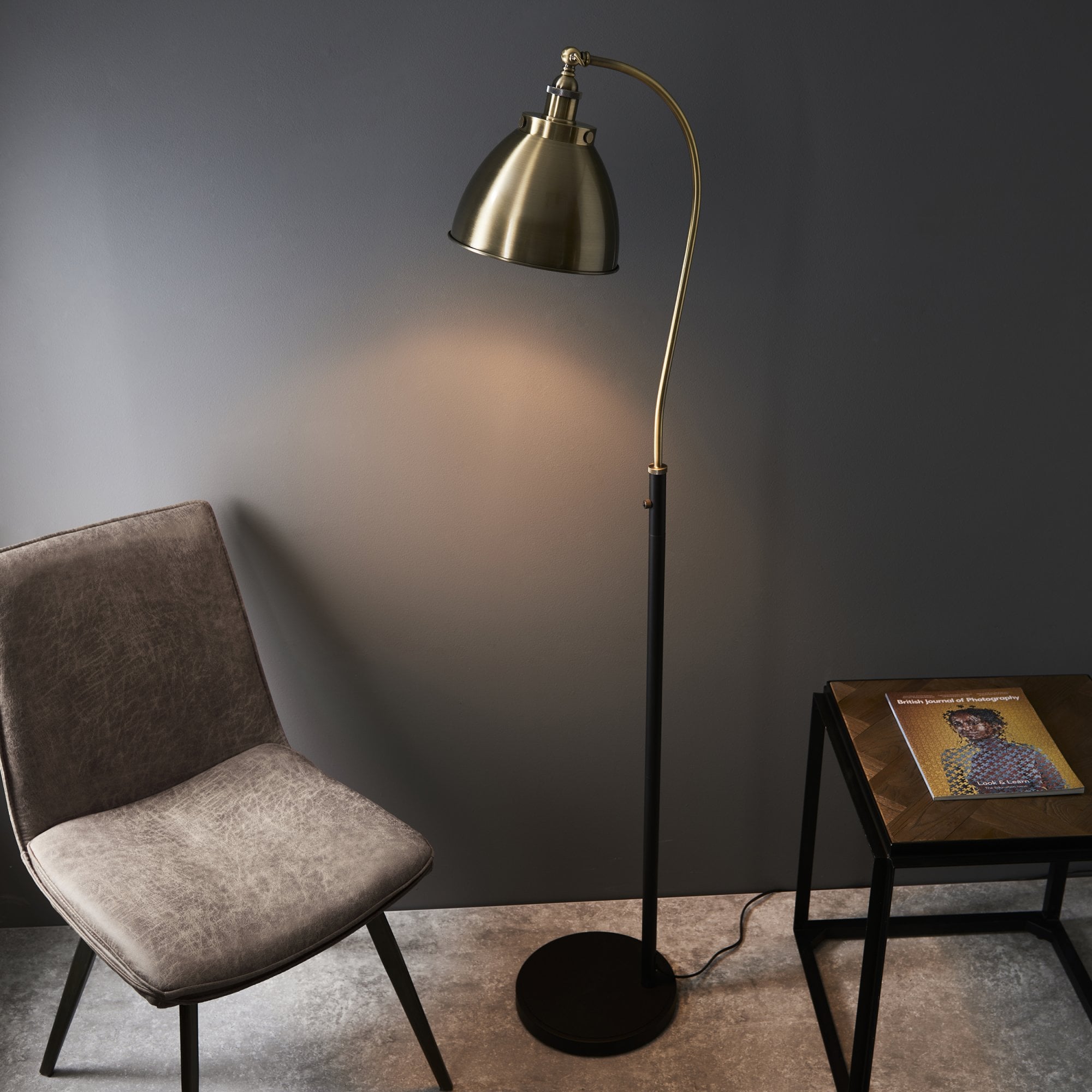 98748 Franklin 1 Light Floor Lamp Antique Brass Plate & Matt Black Paint