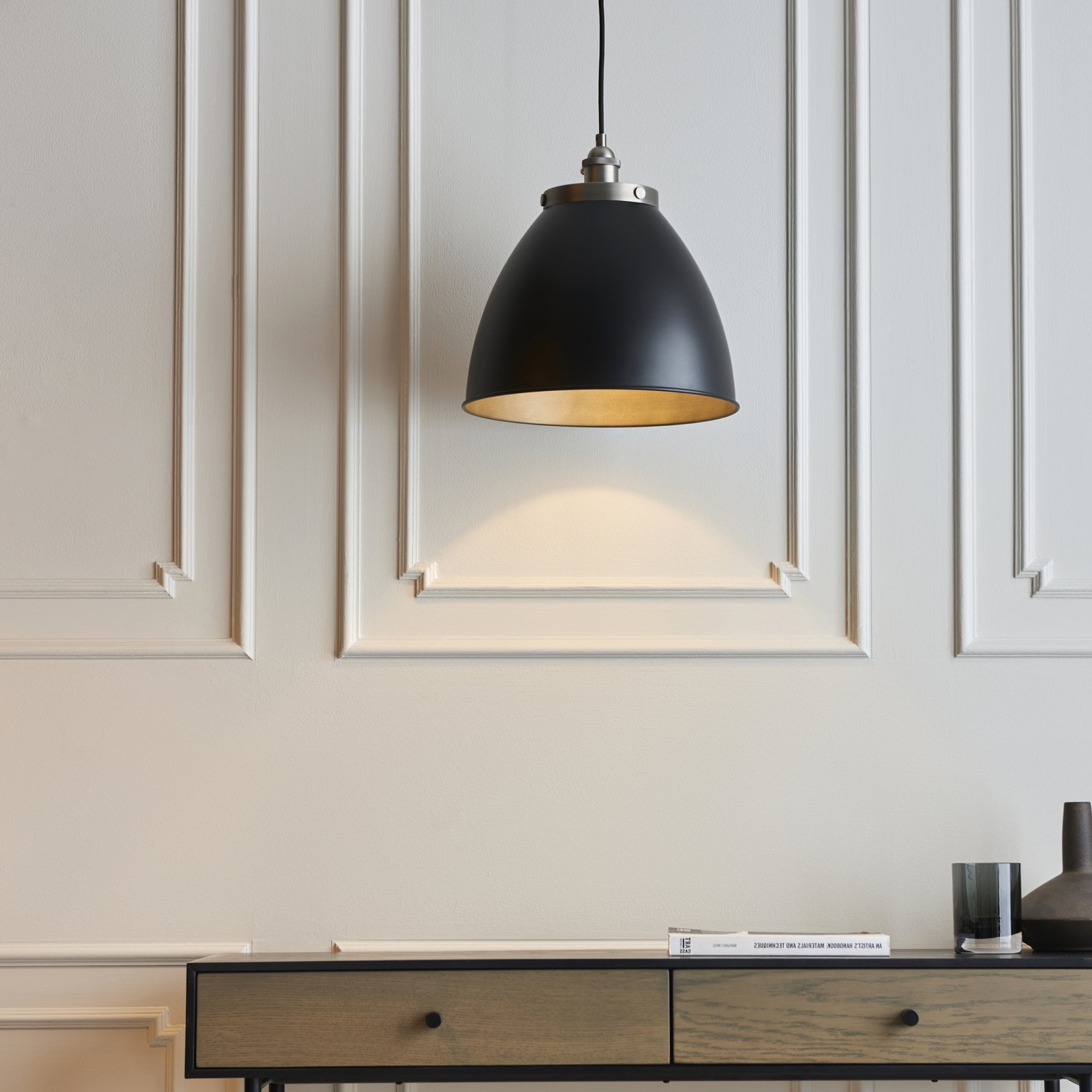 98749 Franklin 1 Light Pendant Aged Pewter Plate & Matt Black Paint