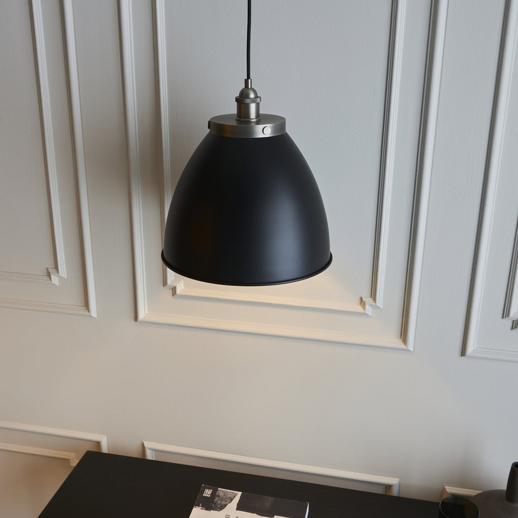 98749 Franklin 1 Light Pendant Aged Pewter Plate & Matt Black Paint