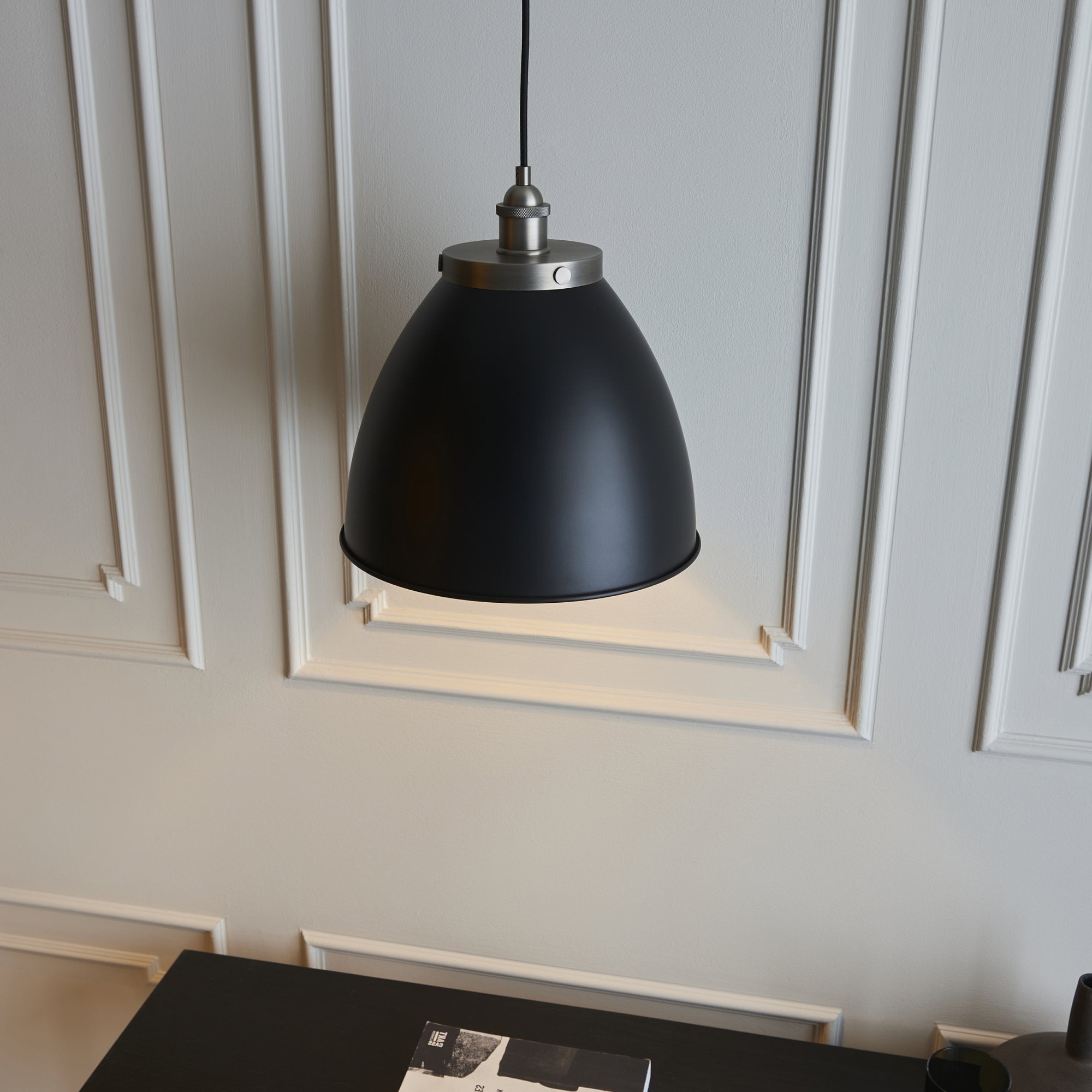 98749 Franklin 1 Light Pendant Aged Pewter Plate & Matt Black Paint
