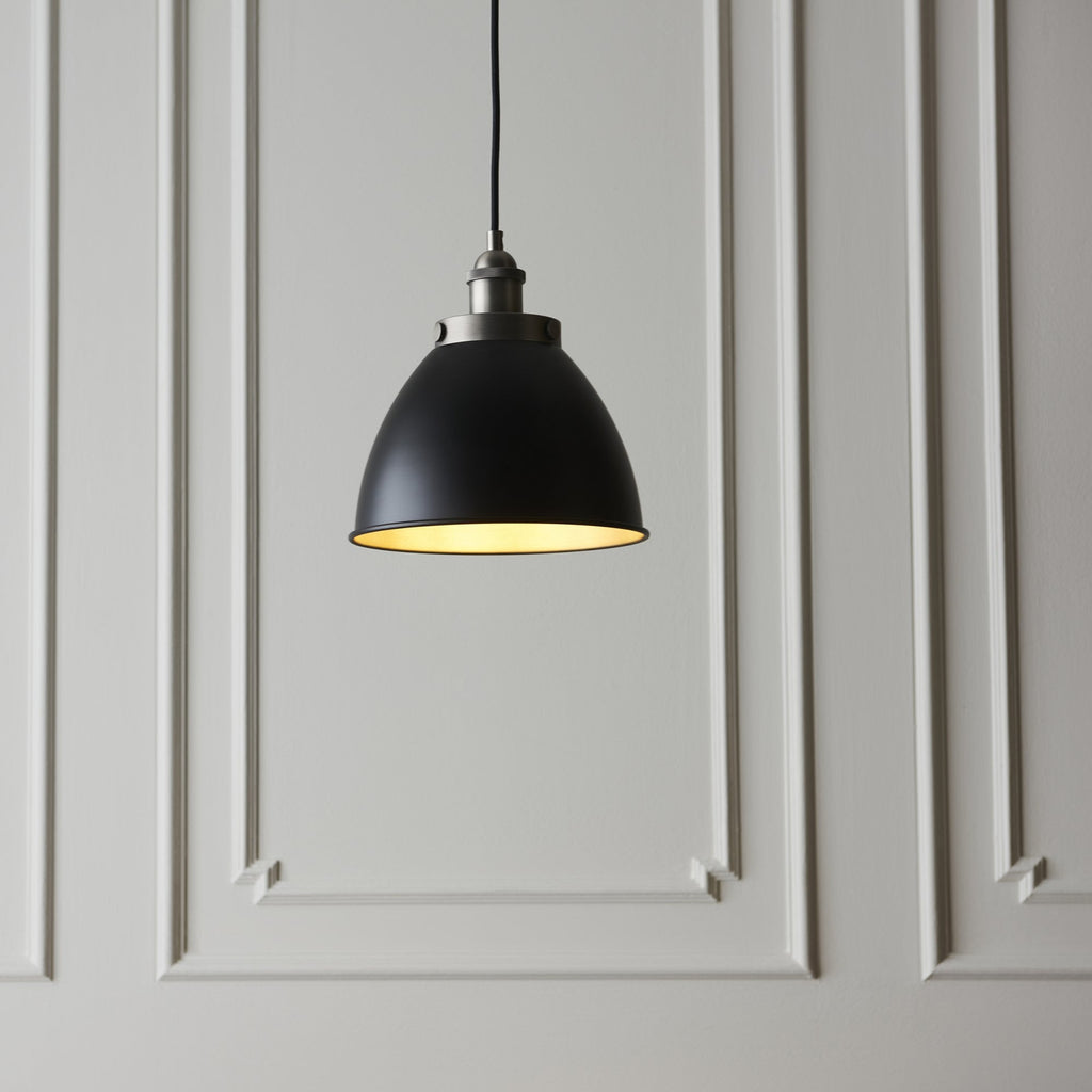 98750 Franklin 1 Light Pendant Aged Pewter Plate & Matt Black Paint
