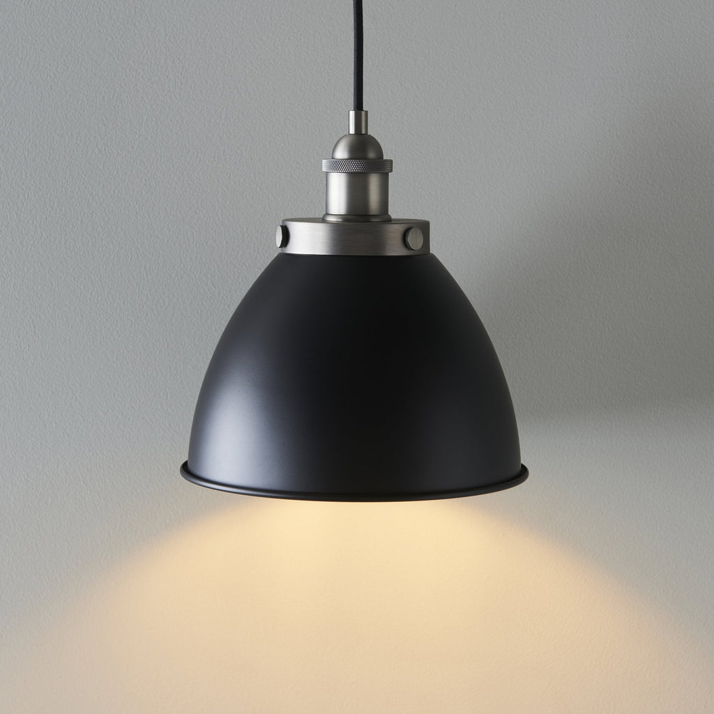 98750 Franklin 1 Light Pendant Aged Pewter Plate & Matt Black Paint