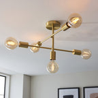 98786 Studio 5 Light Semi Flush Ceiling Light Satin Brass Plate