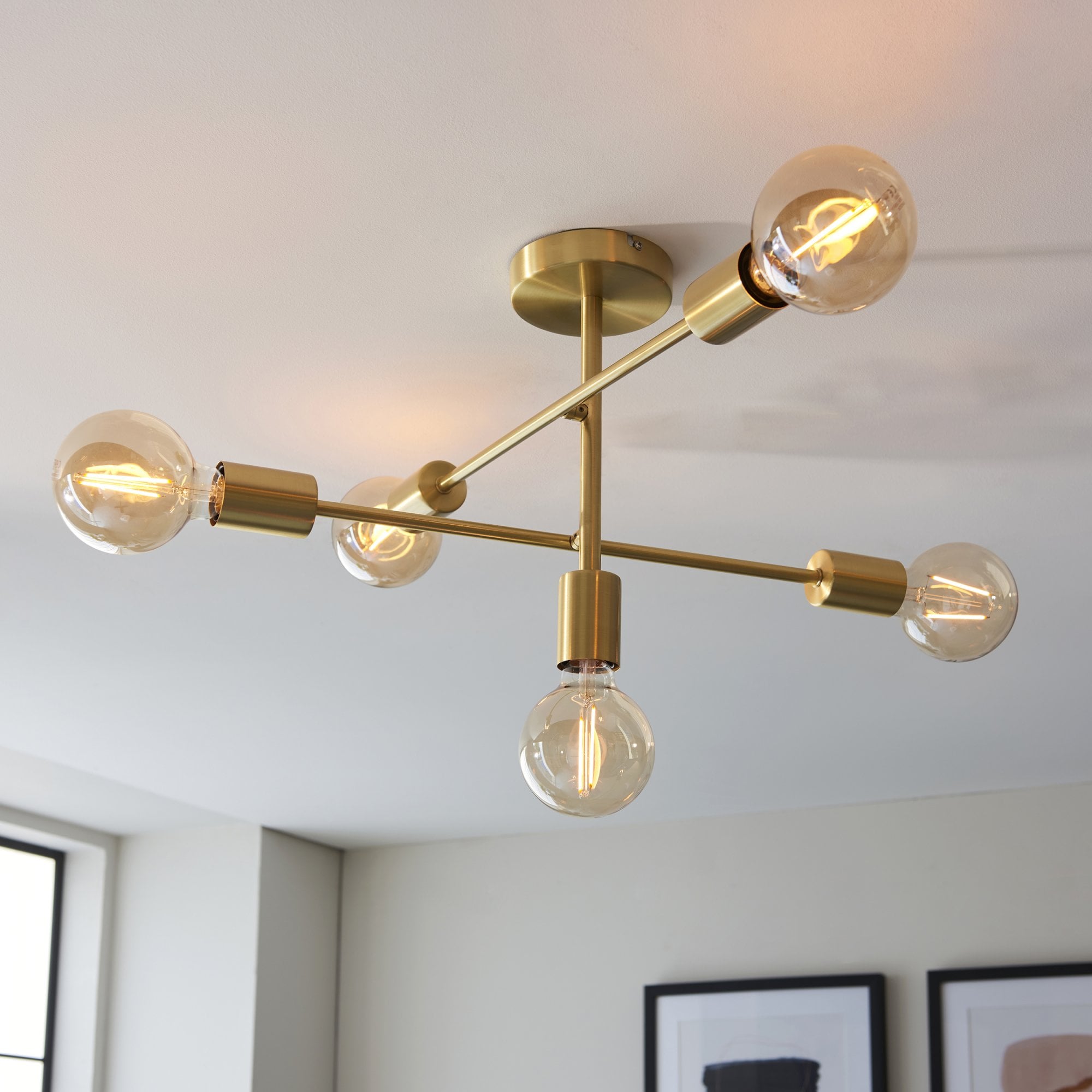 98786 Studio 5 Light Semi Flush Ceiling Light Satin Brass Plate