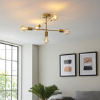 98786 Studio 5 Light Semi Flush Ceiling Light Satin Brass Plate