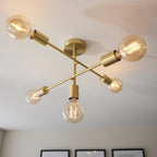 98786 Studio 5 Light Semi Flush Ceiling Light Satin Brass Plate