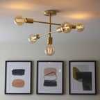 98786 Studio 5 Light Semi Flush Ceiling Light Satin Brass Plate