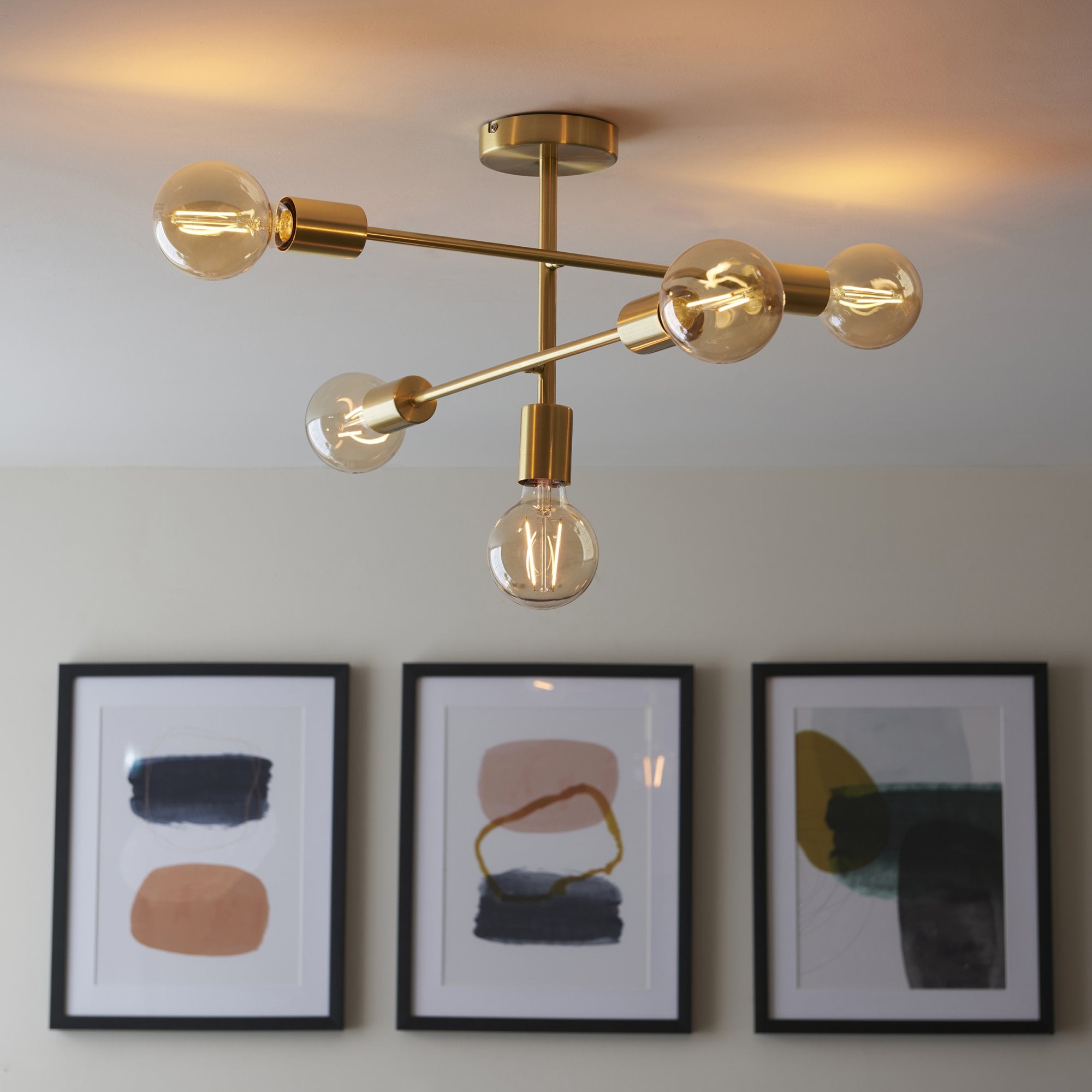 98786 Studio 5 Light Semi Flush Ceiling Light Satin Brass Plate