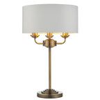 98932 Highclere 3 Light Table Lamp Antique Brass Plate & Vintage White Fabric