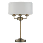 98932 Highclere 3 Light Table Lamp Antique Brass Plate & Vintage White Fabric