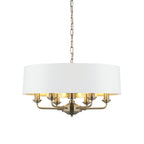 98933 Highclere 6 Light Pendant Antique Brass Plate & Vintage White Fabric