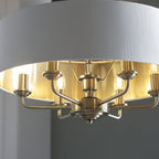 98933 Highclere 6 Light Pendant Antique Brass Plate & Vintage White Fabric