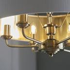 98933 Highclere 6 Light Pendant Antique Brass Plate & Vintage White Fabric