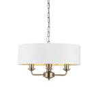 98934 Highclere 3 Light Pendant Antique Brass Plate & Vintage White Fabric