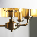 98934 Highclere 3 Light Pendant Antique Brass Plate & Vintage White Fabric