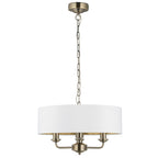 98934 Highclere 3 Light Pendant Antique Brass Plate & Vintage White Fabric