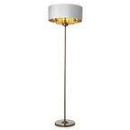 98935 Highclere 3 Light Floor Lamp Antique Brass Plate & Vintage White Fabric