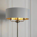 98935 Highclere 3 Light Floor Lamp Antique Brass Plate & Vintage White Fabric