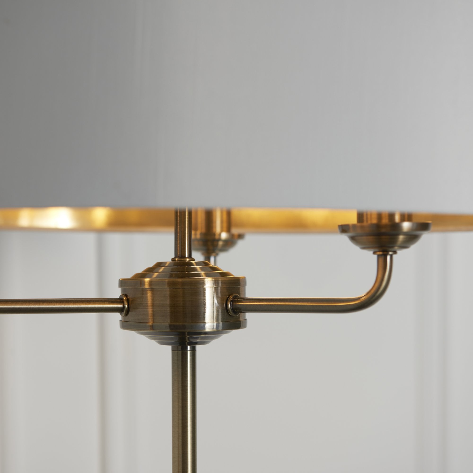 98935 Highclere 3 Light Floor Lamp Antique Brass Plate & Vintage White Fabric