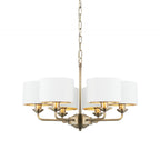 98936 Highclere 6 Light Pendant Antique Brass Plate & Vintage White Fabric