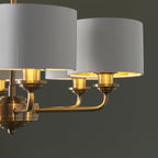 98936 Highclere 6 Light Pendant Antique Brass Plate & Vintage White Fabric