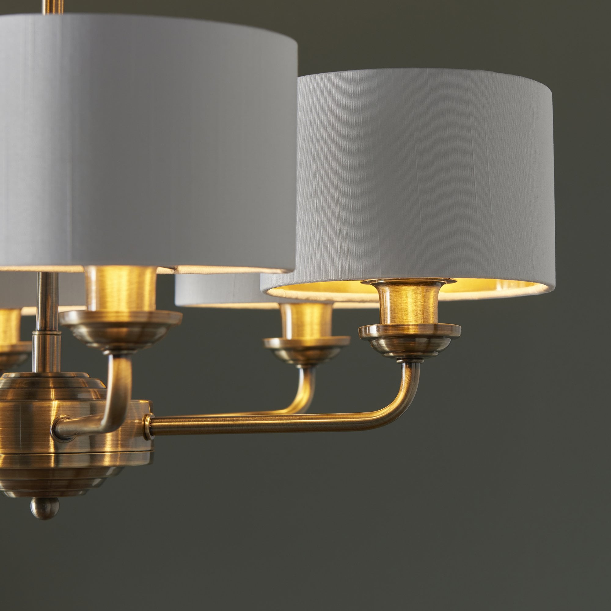 98936 Highclere 6 Light Pendant Antique Brass Plate & Vintage White Fabric