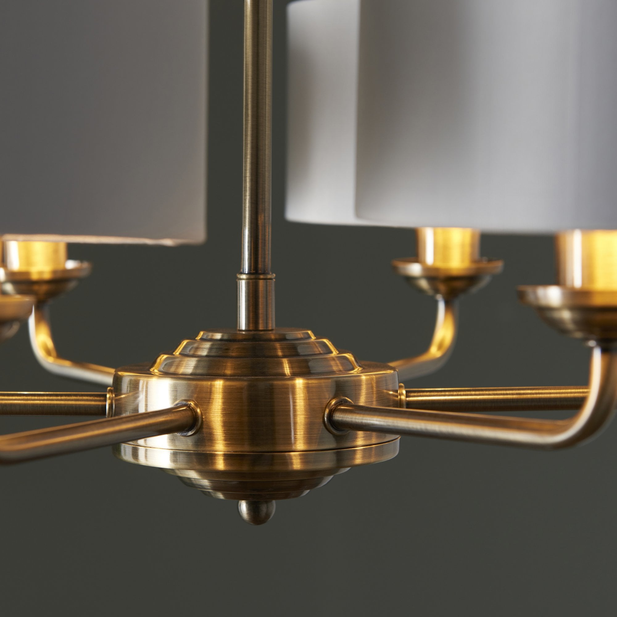 98936 Highclere 6 Light Pendant Antique Brass Plate & Vintage White Fabric