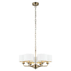 98936 Highclere 6 Light Pendant Antique Brass Plate & Vintage White Fabric