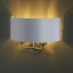 98937 Highclere 2 Light Wall Light Antique Brass Plate & Vintage White Fabric