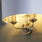 98937 Highclere 2 Light Wall Light Antique Brass Plate & Vintage White Fabric