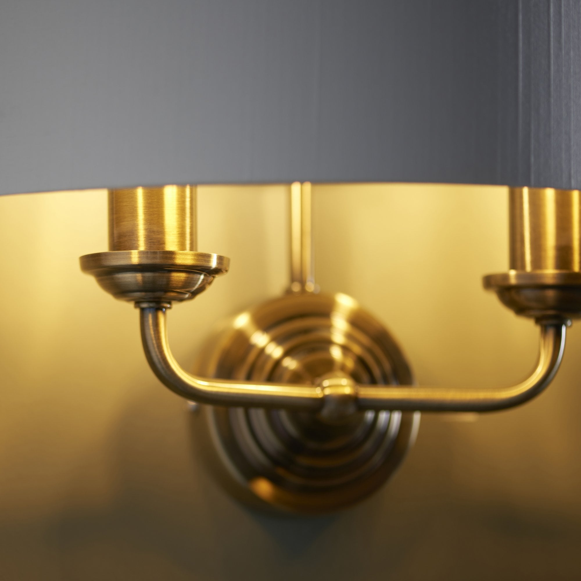 98937 Highclere 2 Light Wall Light Antique Brass Plate & Vintage White Fabric