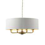 98938 Highclere 8 Light Pendant Antique Brass Plate & Vintage White Fabric