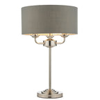 99149 Highclere 3 Light Table Lamp Bright Nickel Plate & Charcoal Fabric