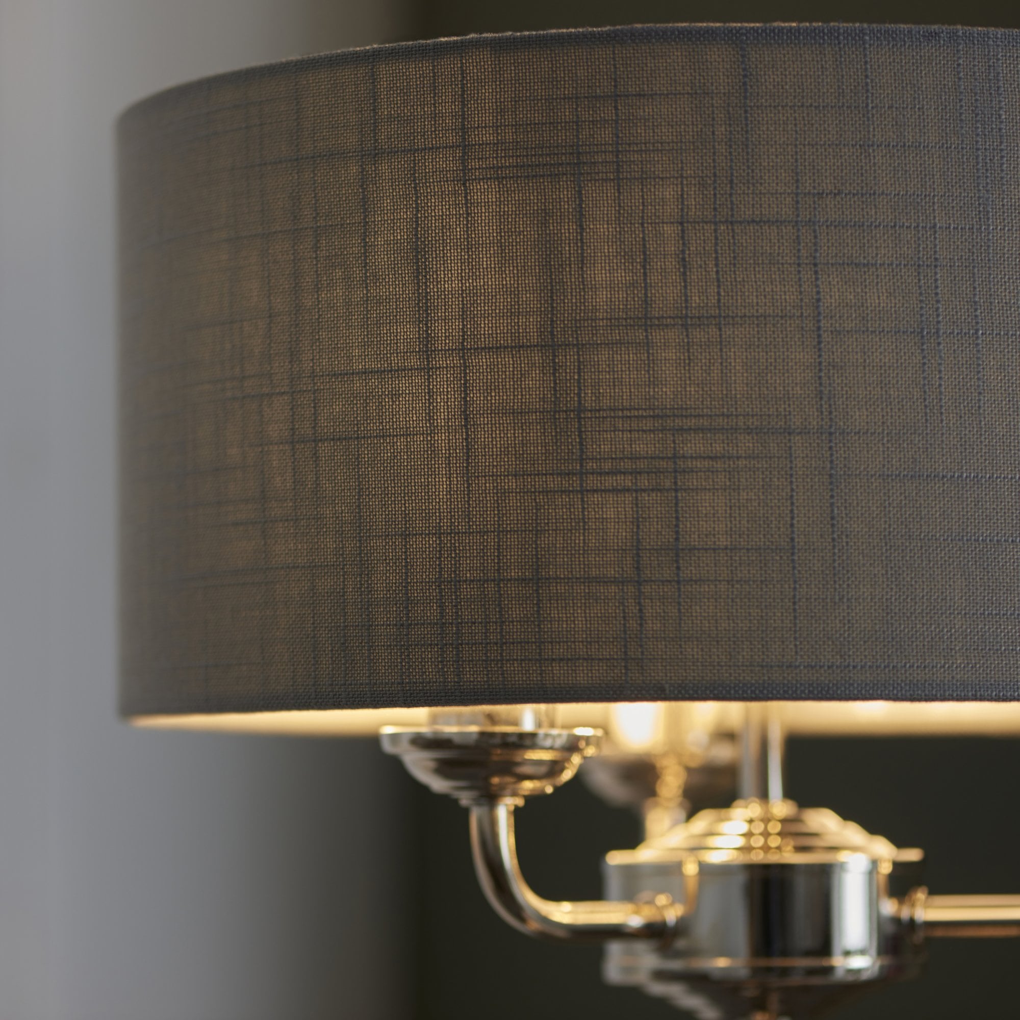 99149 Highclere 3 Light Table Lamp Bright Nickel Plate & Charcoal Fabric