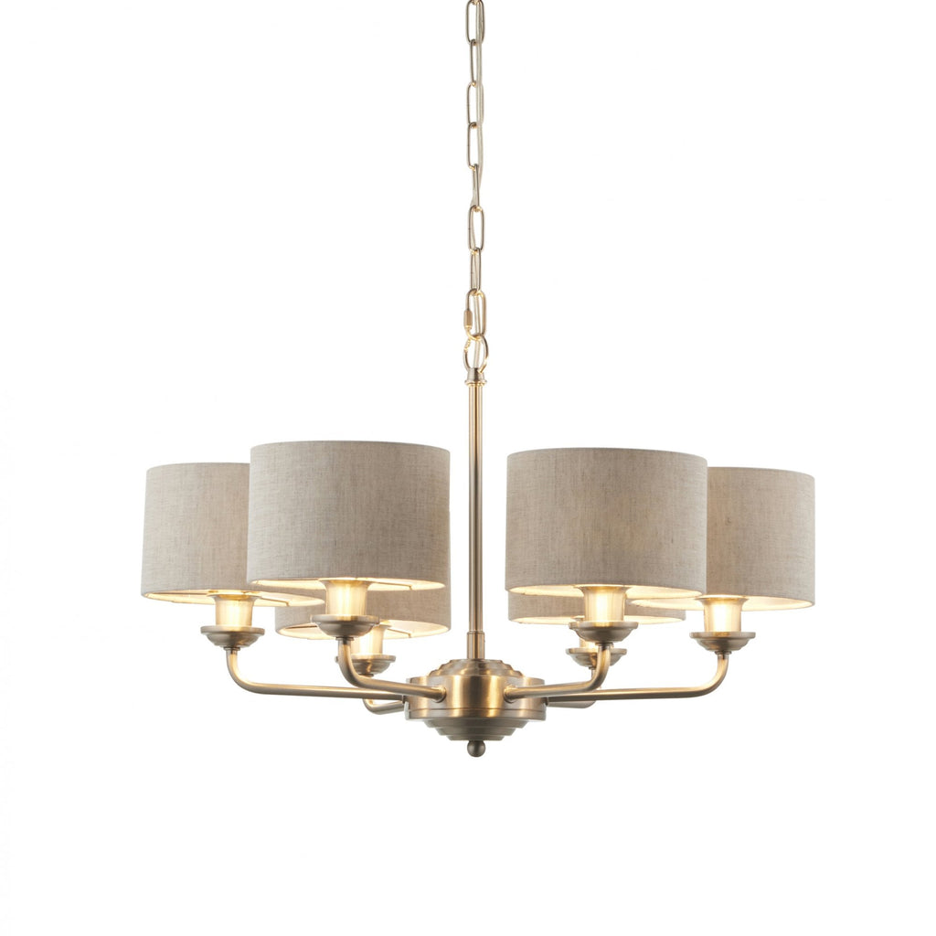 99151 Highclere 6 Light Pendant Brushed Chrome Plate & Natural Linen