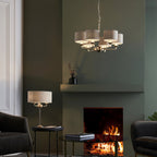 99151 Highclere 6 Light Pendant Brushed Chrome Plate & Natural Linen